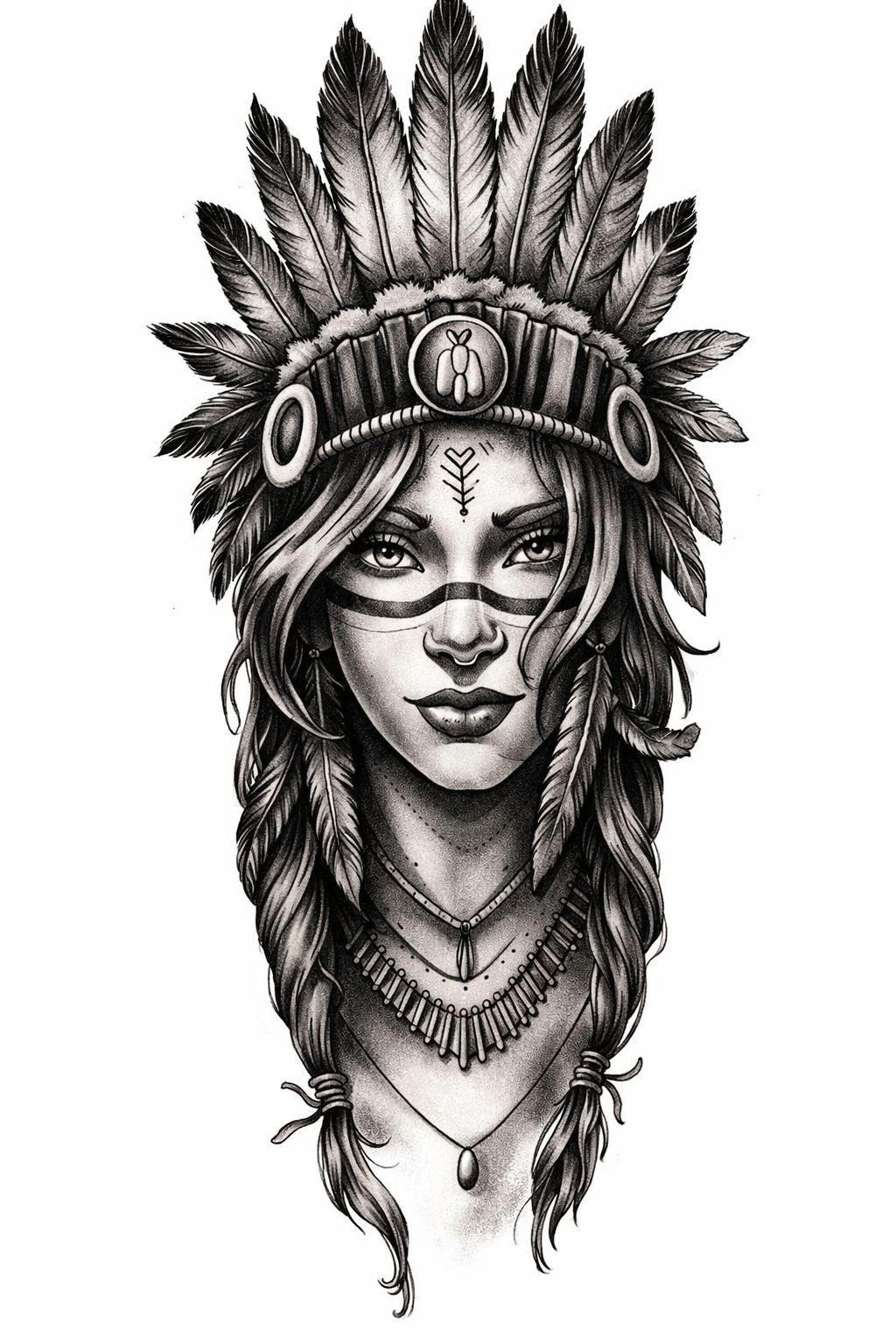 Desenho de tatuagem Realismo P&B "Tatuagem de India Realista" disponível com Bruno Bicudo, tatuador em São Paulo